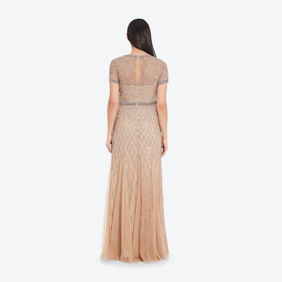 New Adrianna Papell beaded short sleeve mesh gown - Picture 14 of 15